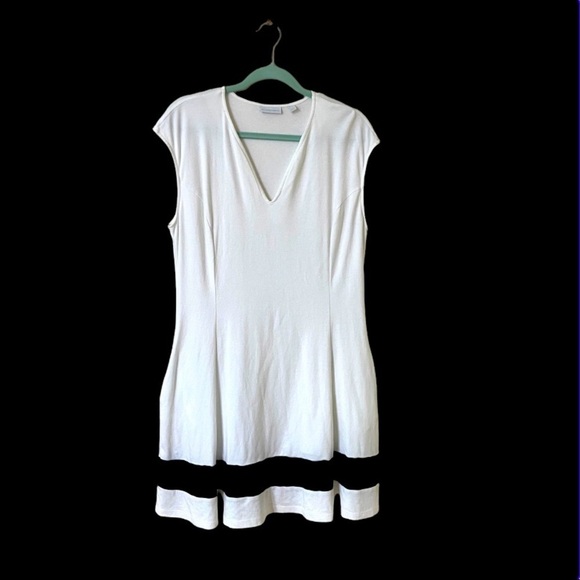 New York & Company Dresses & Skirts - NYC & Co White Midi Sun Dress with Black Stripe and Pockets Size XL